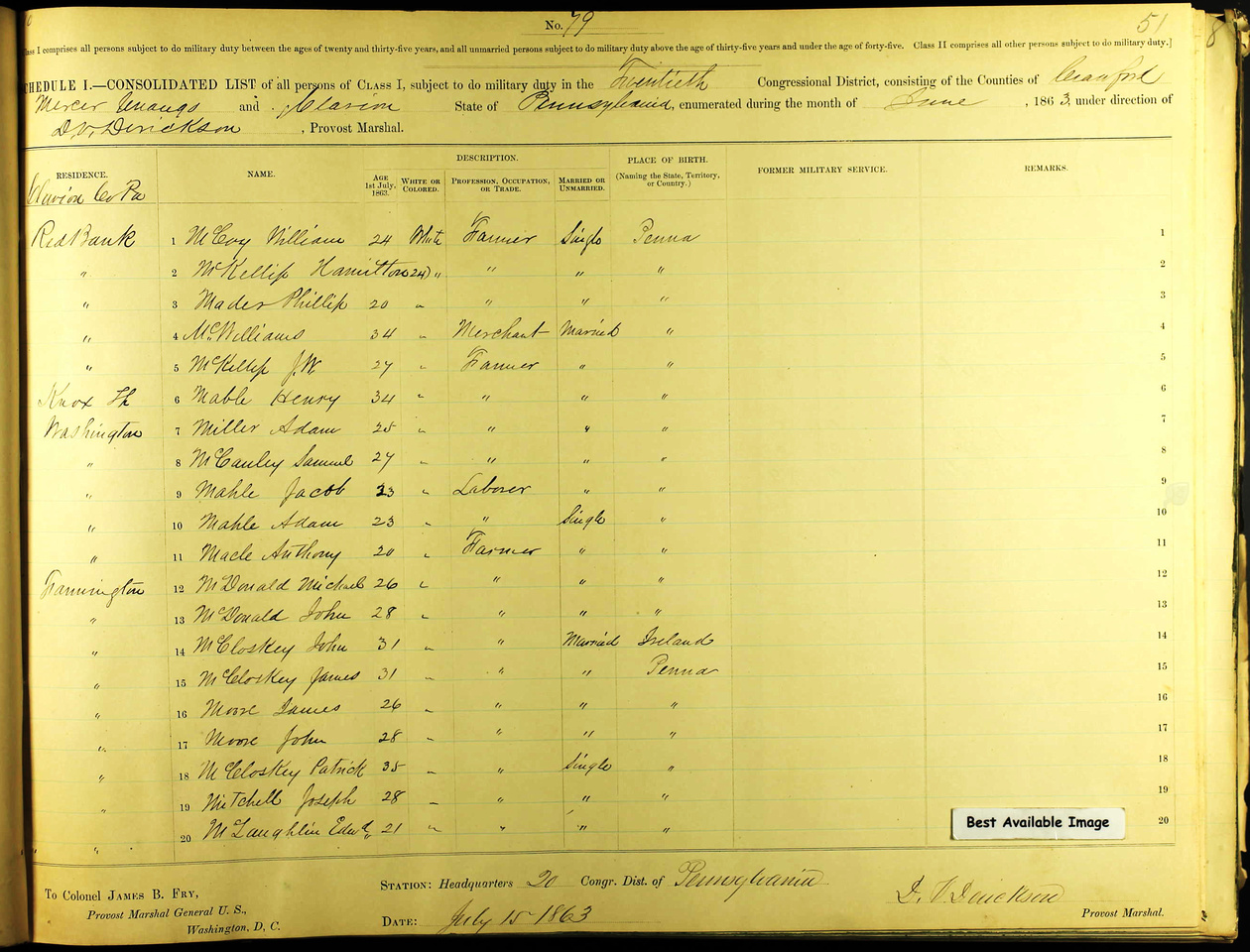 Michelle M. Murosky: Blog Images &emdash; U.S., Civil War Draft Registrations Records, 1863-1865