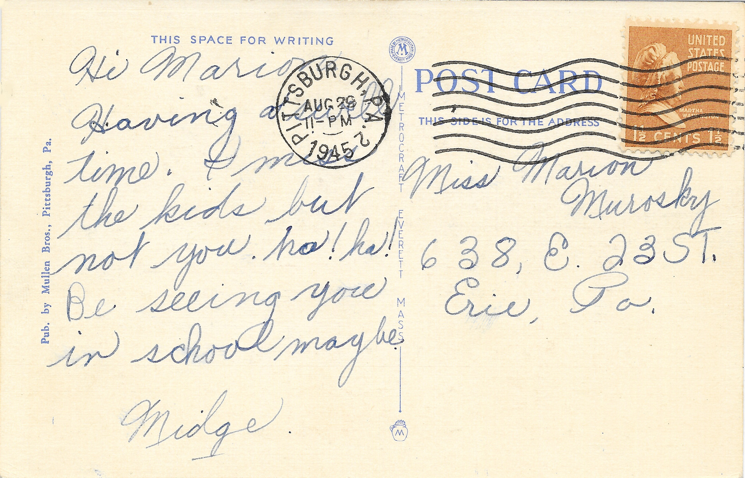 Michelle M. Murosky: The Postcard Collection &emdash; August 29, 1945