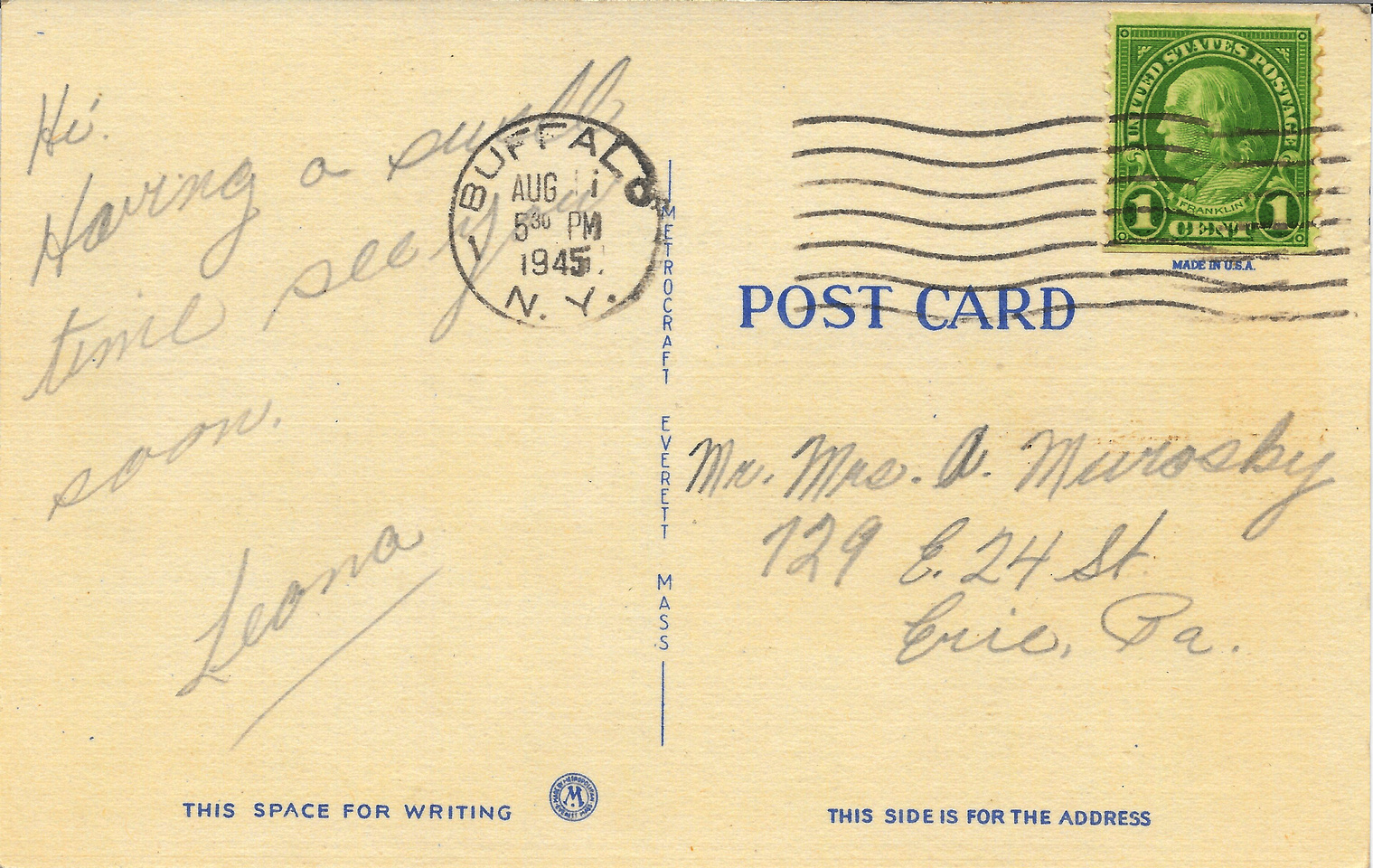 Michelle M. Murosky: The Postcard Collection &emdash; August 1945