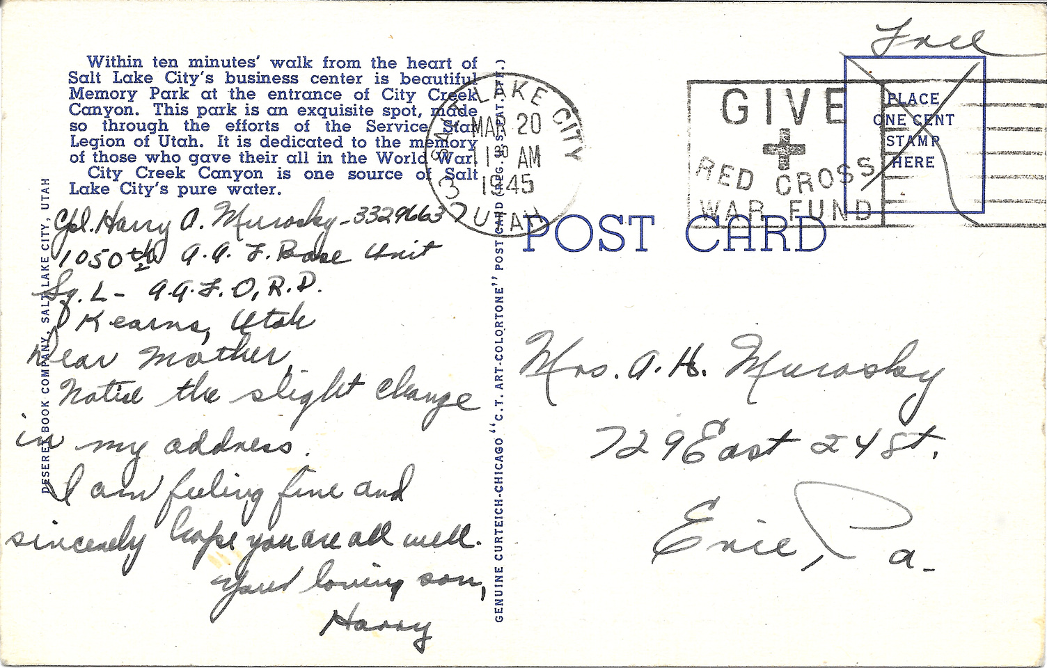 Michelle M. Murosky: The Postcard Collection &emdash; March 20, 1945