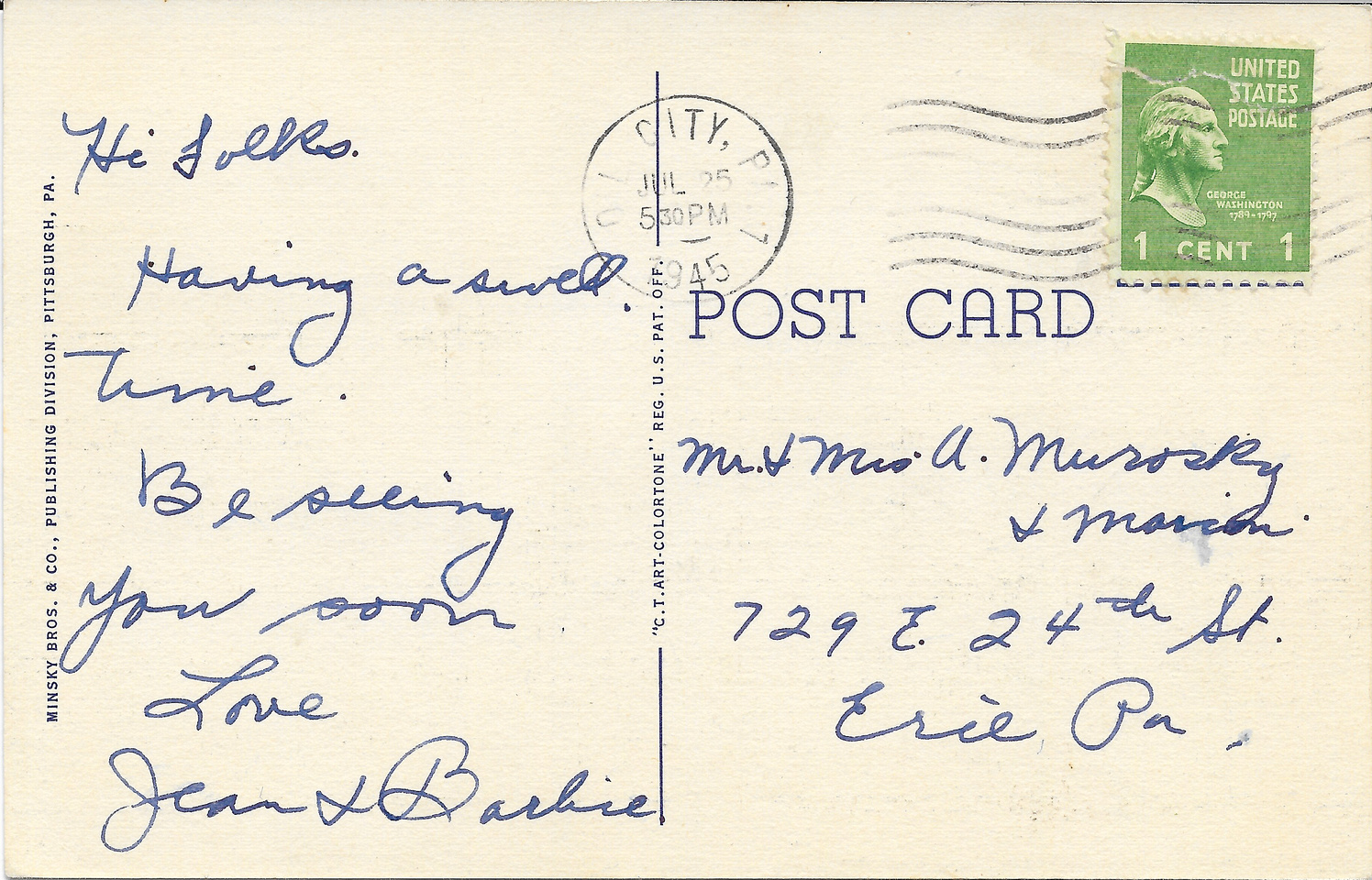 Michelle M. Murosky: The Postcard Collection &emdash; July 25, 1945