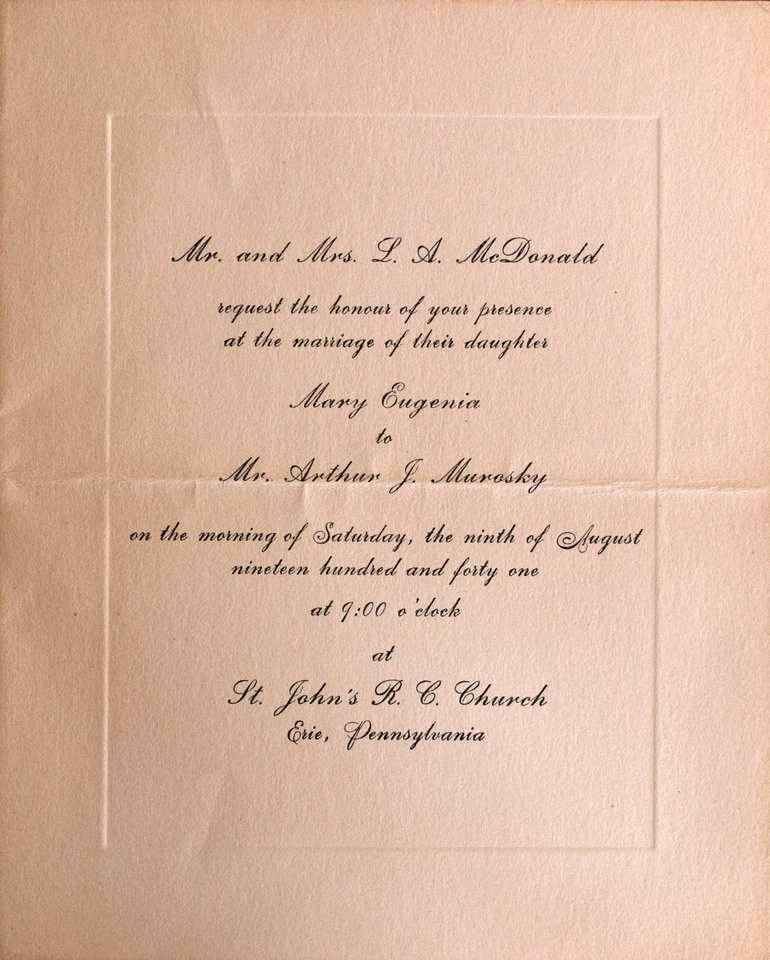 Michelle M. Murosky: The Arthur & Mary Eugenia Collection &emdash; Arthur Murosky & Mary Eugenia McDonald Wedding Invitation